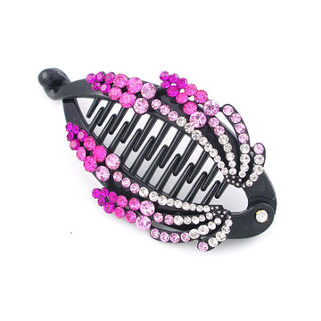 Pink Flower Czech Crystal Rhinestone Fish Claw